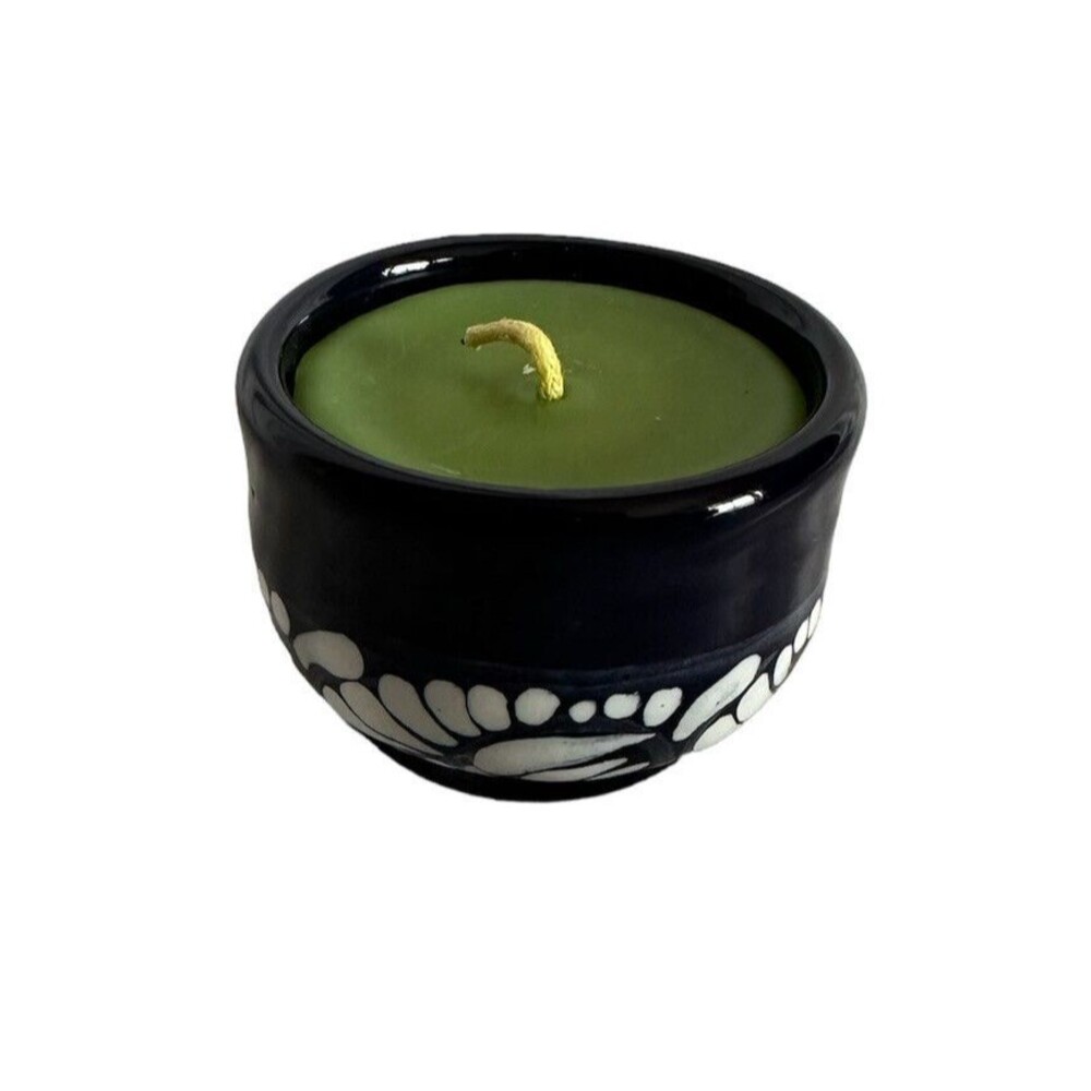 Small Talavera Puebla Mexico Blue and White Ceramic Candle
